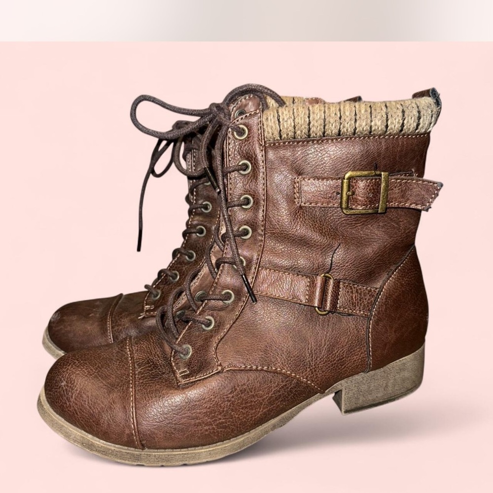 Brown Lace-Up Ankle Boots